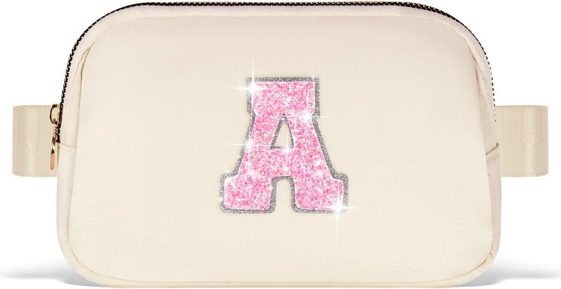 Uygafly Fanny Pack Belt Bag Crossbody Bags with Initials Letter Patch Trendy Stuff for Teens Cute Stuff Birthday Gifts for Teenager Girls | Khaki,Initial A - Image 1